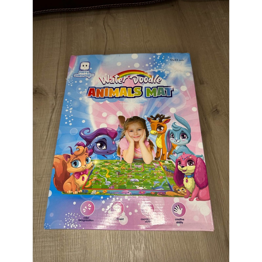 Puffy Marshmallow water doodle animals mat 51x33in